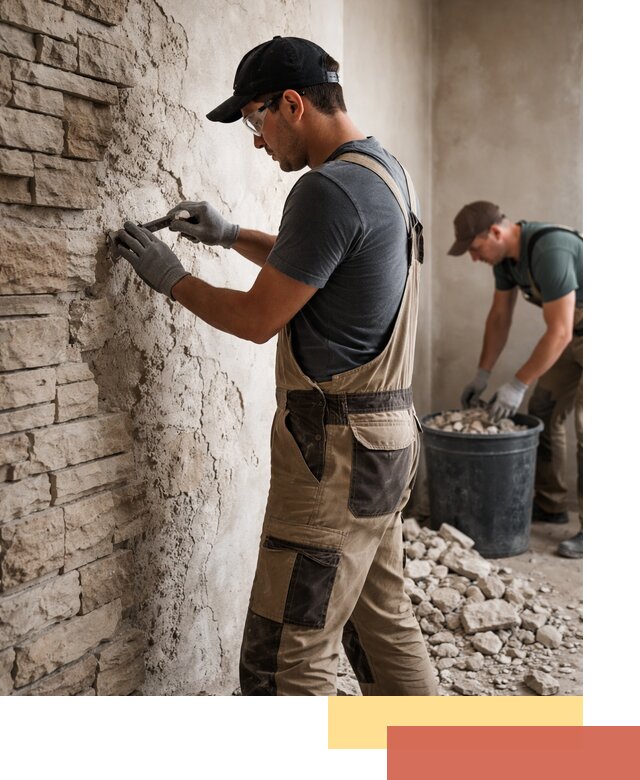 Демонтаж декоративного камня в Пскове профессионально и безопасно