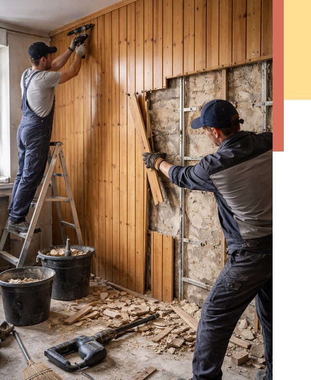 Демонтаж вагонки со стен в Пскове от 1472 руб. — снятие, удаление, срочно | ОТДЕЛОЧНИК-Пск