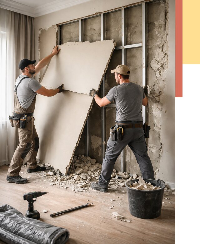 Демонтаж гипсокартона со стен в Пскове от 355 руб. — услуги демонтажа | ОТДЕЛОЧНИК-Пск