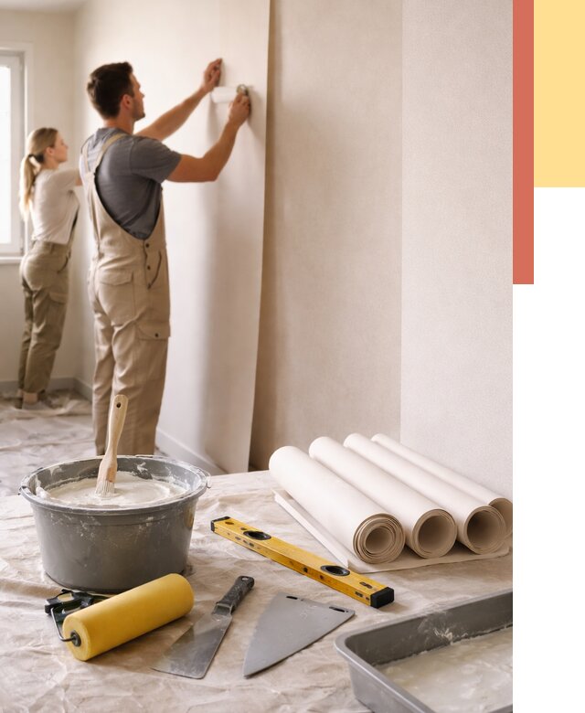 Поклейка бумажных обоев в Пскове от 5583 руб./м2 — быстро и недорого | ОТДЕЛОЧНИК-Пск