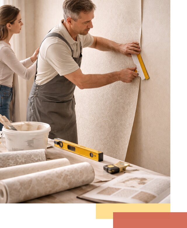 Поклейка обоев с подбором рисунка в Пскове