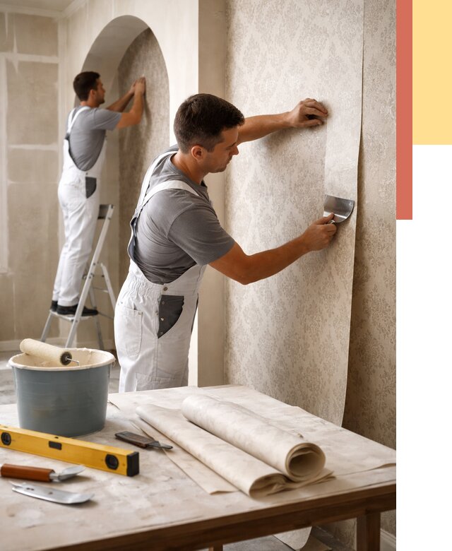 Поклейка обоев на сложные стены в Пскове от 2842 руб. под ключ | ОТДЕЛОЧНИК-Пск