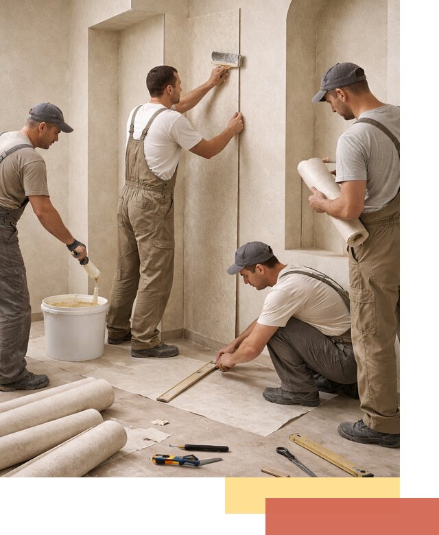 Поклейка обоев на сложные стены и неровные поверхности в Пскове