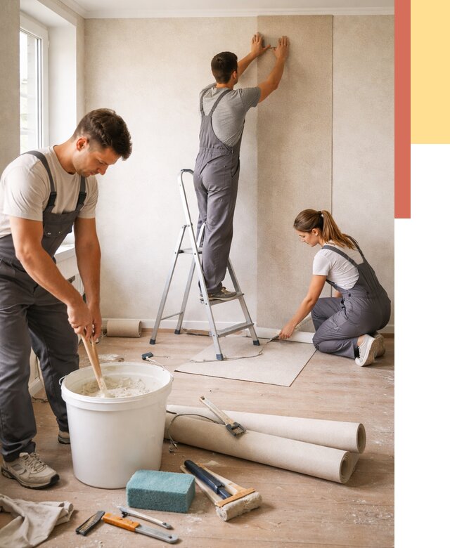 Оклейка стен обоями в Пскове от 3553 руб/м2 — быстро и недорого | ОТДЕЛОЧНИК-Пск