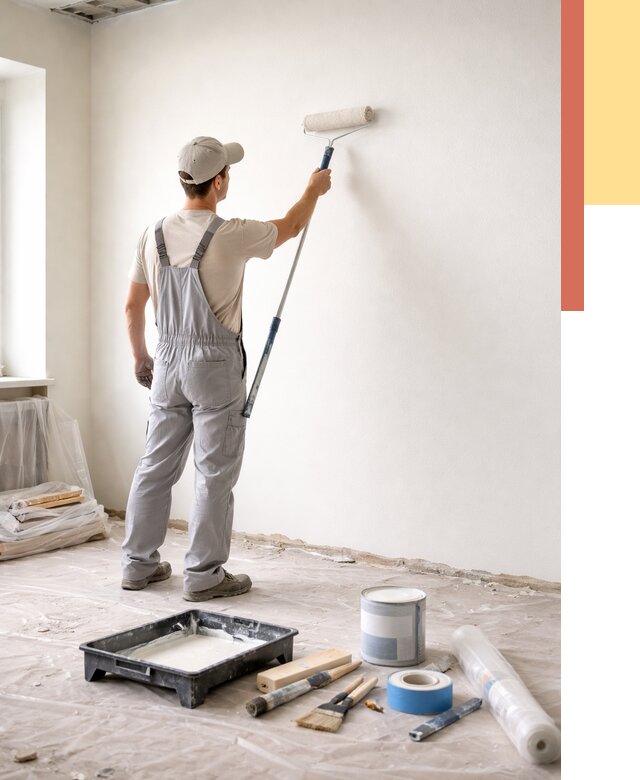 Покраска стен водоэмульсионной краской в Пскове от 457 руб. за м² | ОТДЕЛОЧНИК-Пск