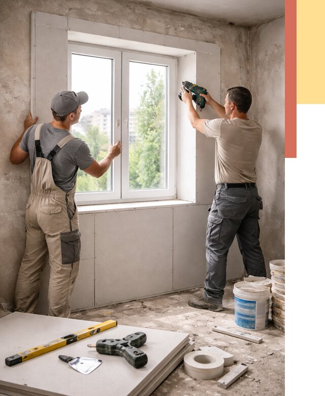 Монтаж откосов из гипсокартона в Пскове от 4568 руб. под ключ | ОТДЕЛОЧНИК-Пск