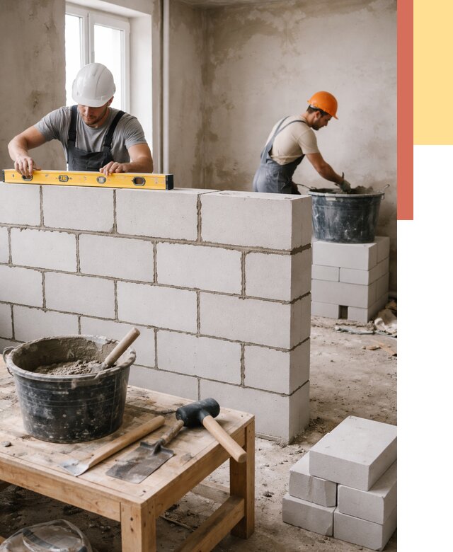 Кладка перегородок из газобетона в Пскове от 3248 руб. под ключ | ОТДЕЛОЧНИК-Пск