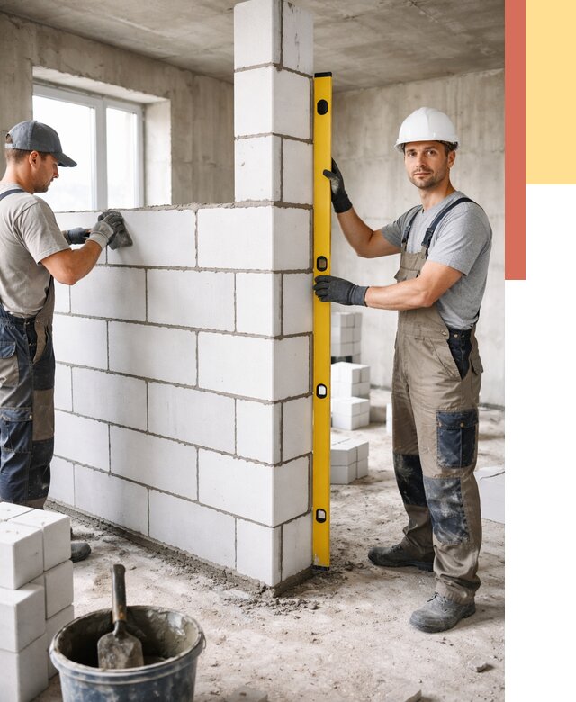 Кладка перегородок из пеноблока в Пскове от 1827 руб. под ключ | ОТДЕЛОЧНИК-Пск