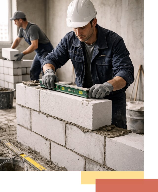 Кладка перегородок из пеноблока под ключ в Пскове