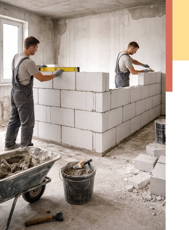 Кладка перегородок из ПГП в Пскове от 2538 руб./м2 — монтаж и возведение под ключ | ОТДЕЛОЧНИК-Пск