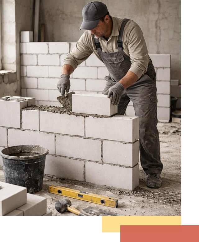 Кладка перегородок из силикатного блока в Пскове