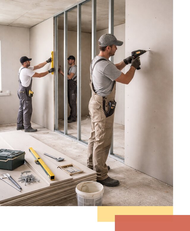 Однослойная перегородка из гипсокартона в Пскове под ключ, монтаж и отделка