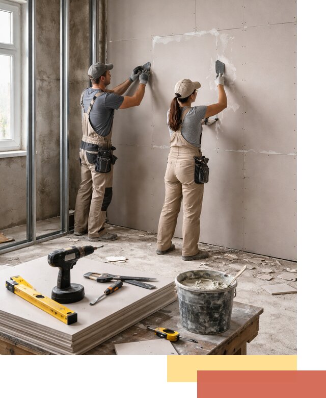 Монтаж двухслойной перегородки из гипсокартона в Пскове