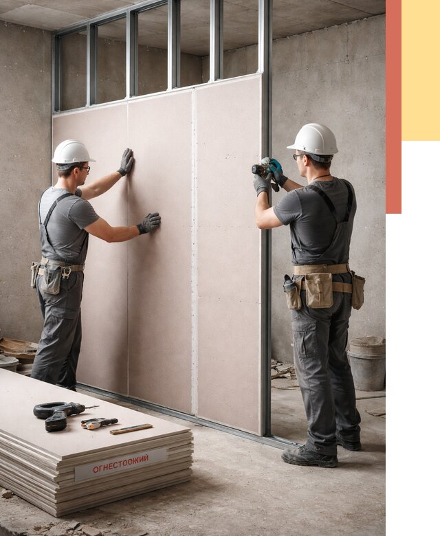Перегородка из огнестойкого гипсокартона в Пскове от 1878 руб. под ключ | ОТДЕЛОЧНИК-Пск