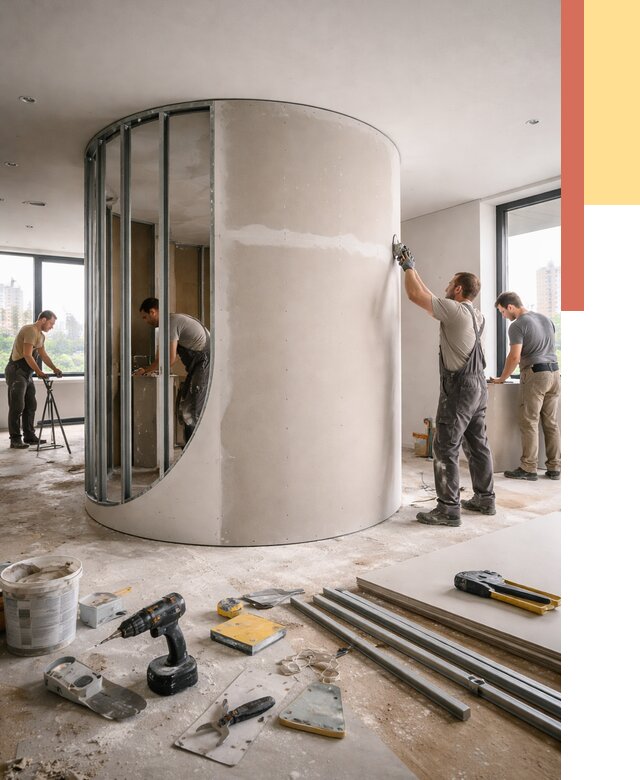 Радиусная перегородка из гипсокартона в Пскове от 2944 руб. под ключ | ОТДЕЛОЧНИК-Пск