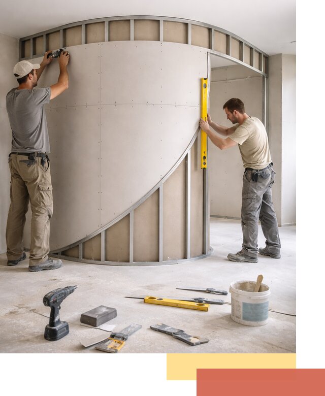 Радиусная перегородка из гипсокартона в Пскове под ключ