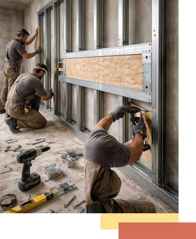 Усиленная перегородка для крепления тяжёлых конструкций в Пскове