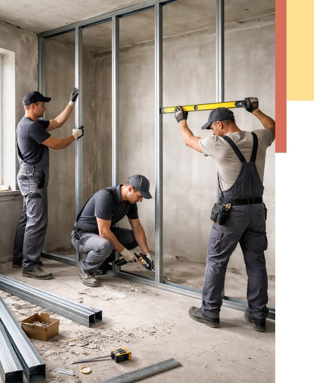 Монтаж каркаса перегородки из профиля в Пскове от 761 руб. | ОТДЕЛОЧНИК-Пск