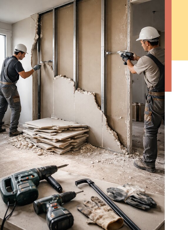 Демонтаж перегородки из гипсокартона в Пскове от 1218 руб. быстро и недорого | ОТДЕЛОЧНИК-Пск