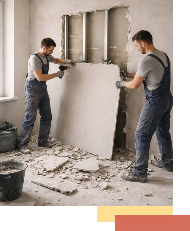 Демонтаж перегородки из гипсокартона в Пскове быстрый и аккуратный