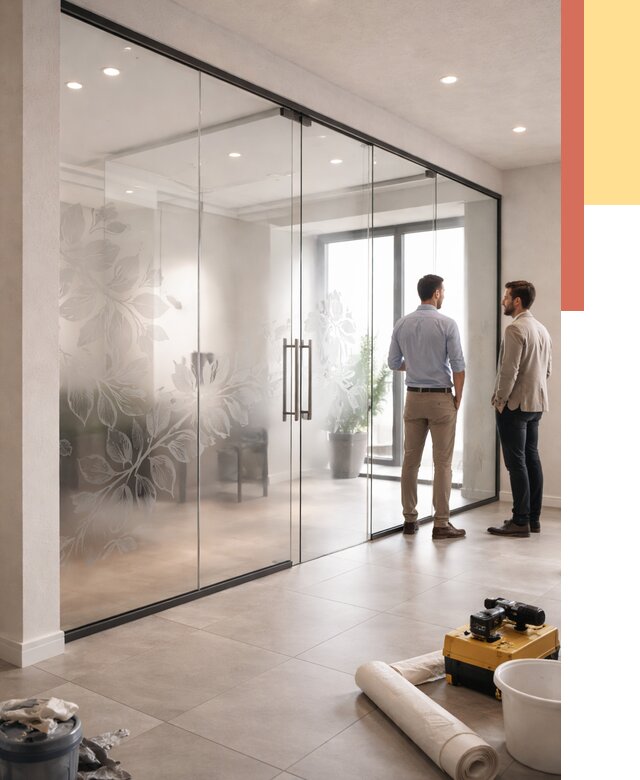 Стеклянные перегородки с рисунком в Пскове от 12688 руб. монтаж и нанесение | ОТДЕЛОЧНИК-Пск