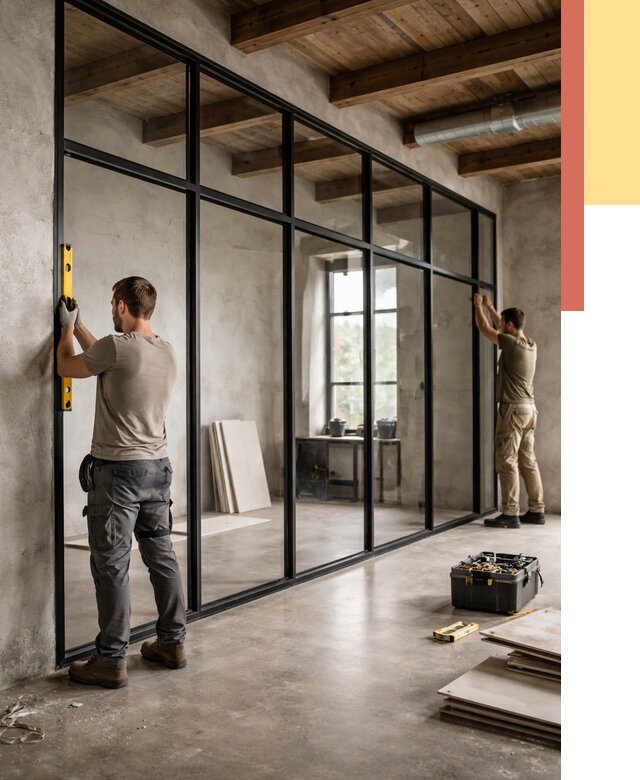 Стеклянные перегородки лофт в Пскове от 10658 руб. под ключ | ОТДЕЛОЧНИК-Пск