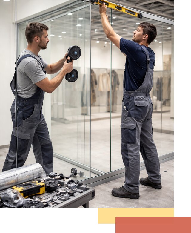 Стеклянные перегородки для магазинов в Пскове — монтаж и установка