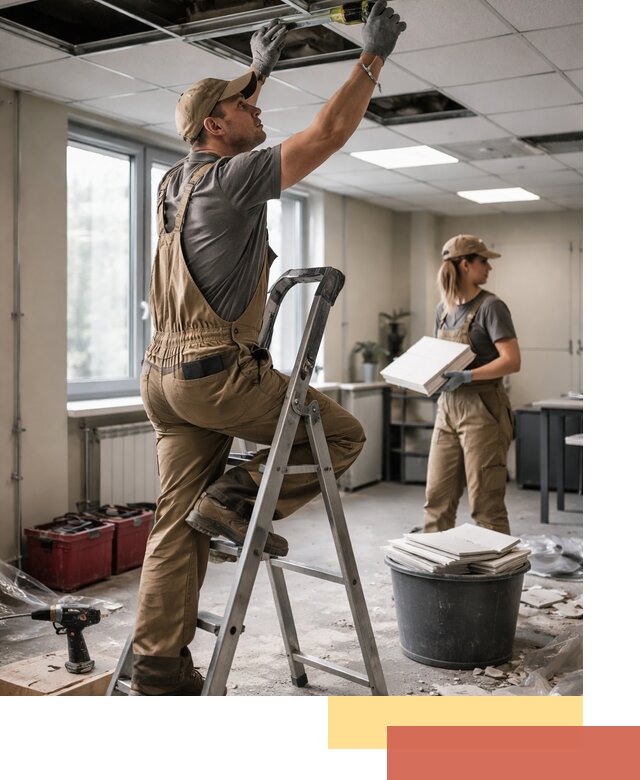 Ремонт потолка Армстронг и замена плит в Пскове