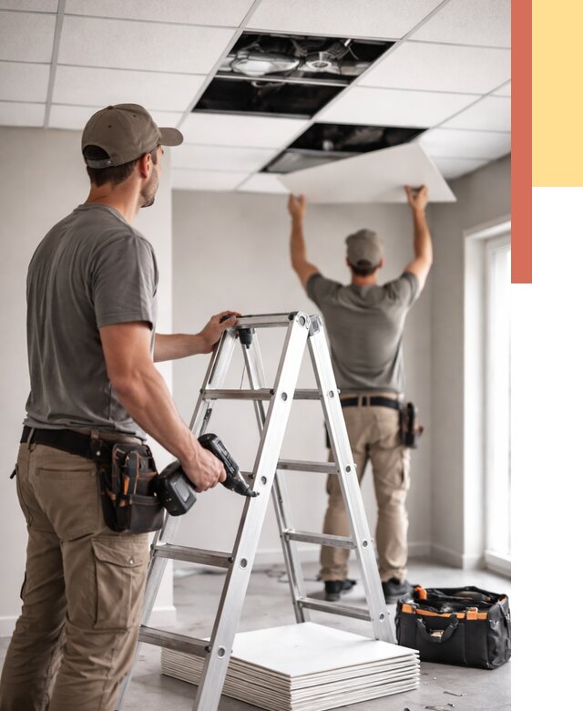 Обслуживание подвесного потолка в Пскове от 3553 руб. — быстро и недорого | ОТДЕЛОЧНИК-Пск