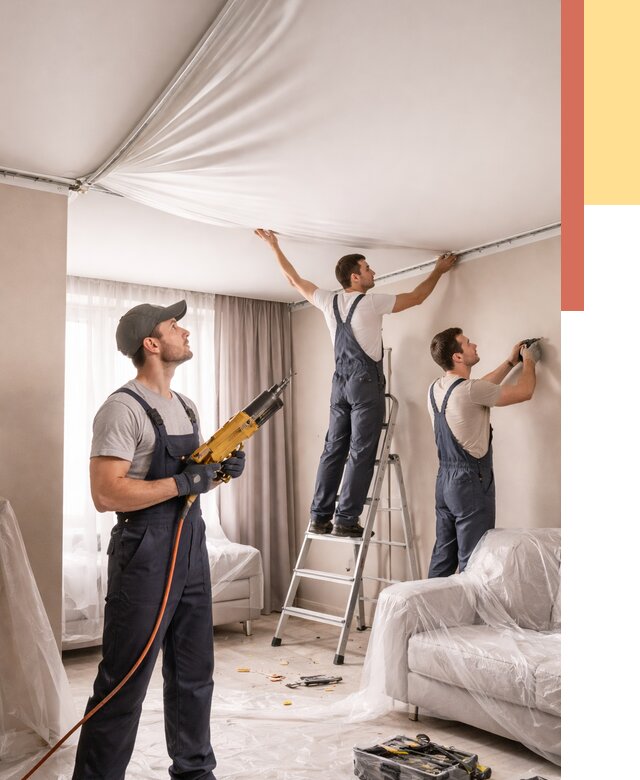 Установка натяжного потолка в Пскове от 4568 руб. | Быстро и недорого — ОТДЕЛОЧНИК-Пск