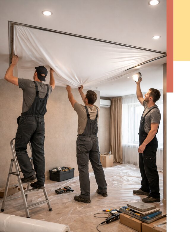 Монтаж ПВХ натяжного потолка в Пскове от 3553 руб. под ключ | ОТДЕЛОЧНИК-Пск