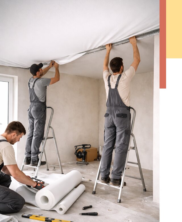 Монтаж тканевого натяжного потолка в Пскове от 3553 руб. под ключ | ОТДЕЛОЧНИК-Пск