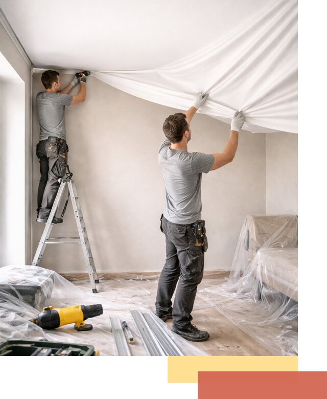 Монтаж тканевого натяжного потолка в Пскове недорого и быстро