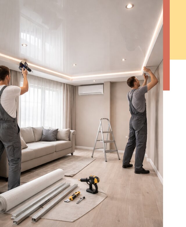 Монтаж глянцевого натяжного потолка в Пскове от 761 руб. под ключ | ОТДЕЛОЧНИК-Пск