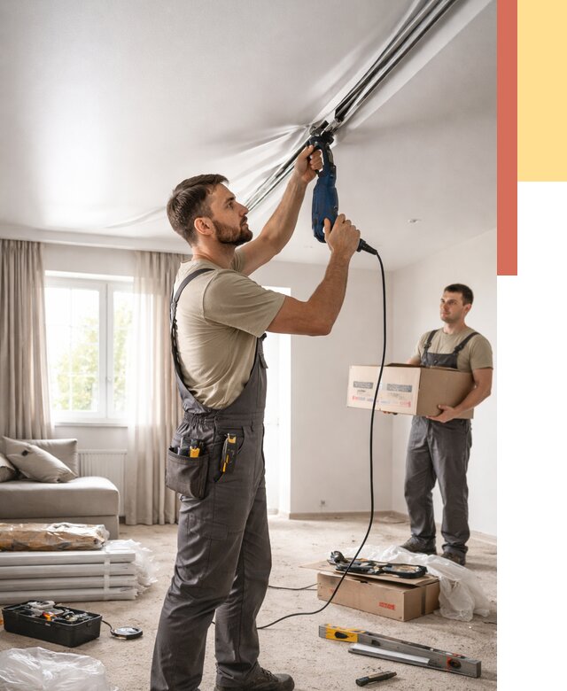 Монтаж сатинового натяжного потолка в Пскове от 3553 руб. | Быстро, недорого — ОТДЕЛОЧНИК-Пск