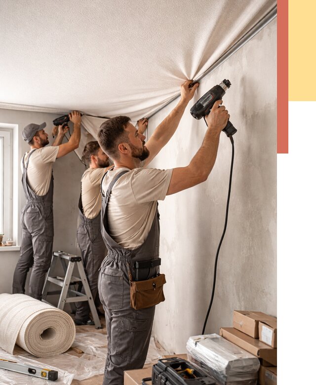 Монтаж фактурного натяжного потолка в Пскове от 761 руб. — ОТДЕЛОЧНИК-Пск