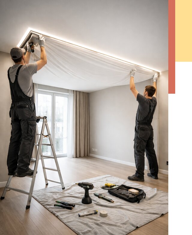 Монтаж парящего натяжного потолка в Пскове от 4568 руб. быстро и недорого | ОТДЕЛОЧНИК-Пск