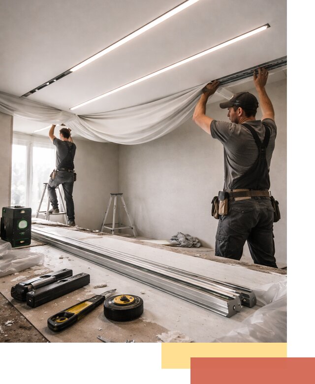 Монтаж натяжных потолков со световыми линиями в Пскове