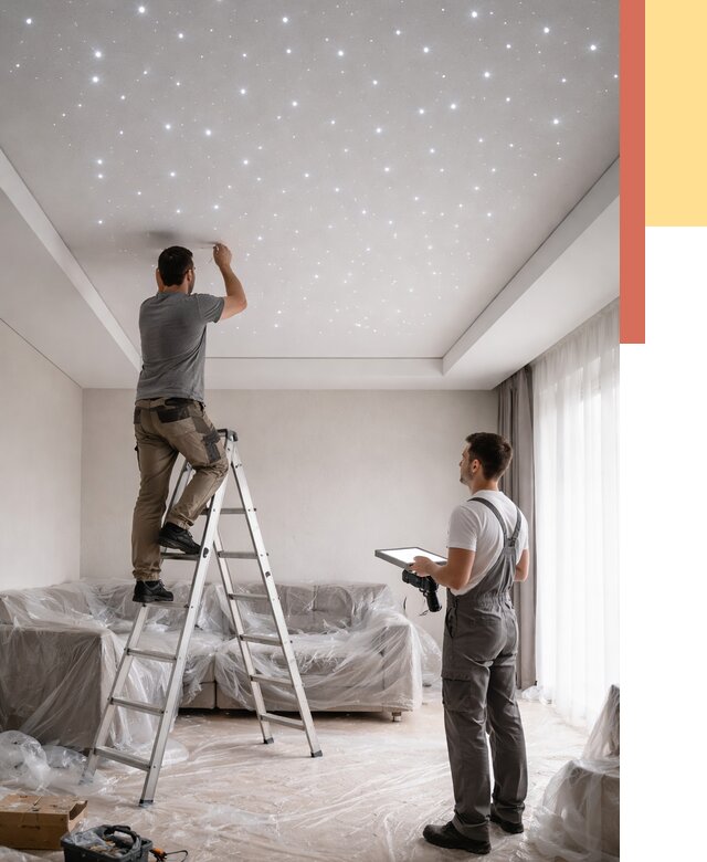 Монтаж натяжного потолка «звездное небо» в Пскове от 6598 руб. | ОТДЕЛОЧНИК-Пск