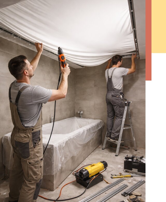 Монтаж натяжного потолка в ванной в Пскове от 1218 руб. под ключ | ОТДЕЛОЧНИК-Пск