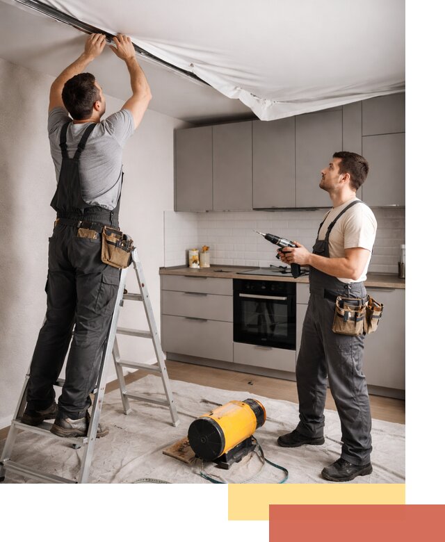 Монтаж натяжного потолка на кухне в Пскове