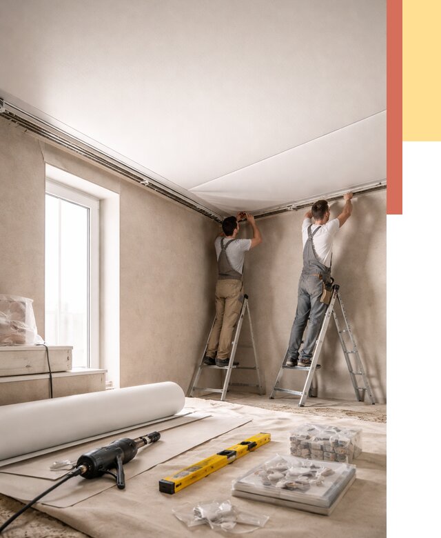 Монтаж натяжного потолка в спальне в Пскове от 3857 руб. под ключ | ОТДЕЛОЧНИК-Пск