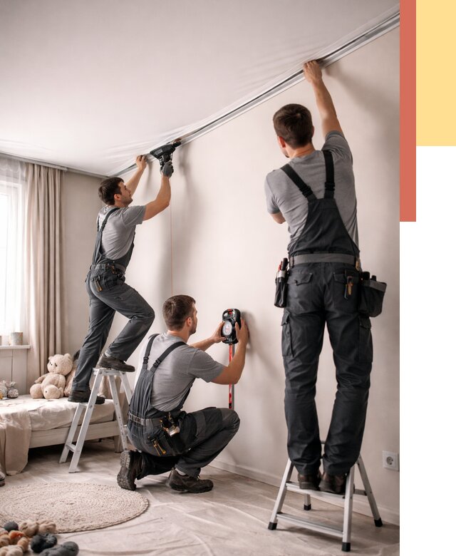 Монтаж натяжного потолка в детской в Пскове от 3553 руб. — быстро и недорого | ОТДЕЛОЧНИК-Пск