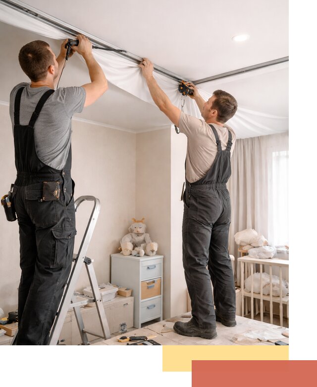 Монтаж натяжного потолка в детской комнате в Пскове