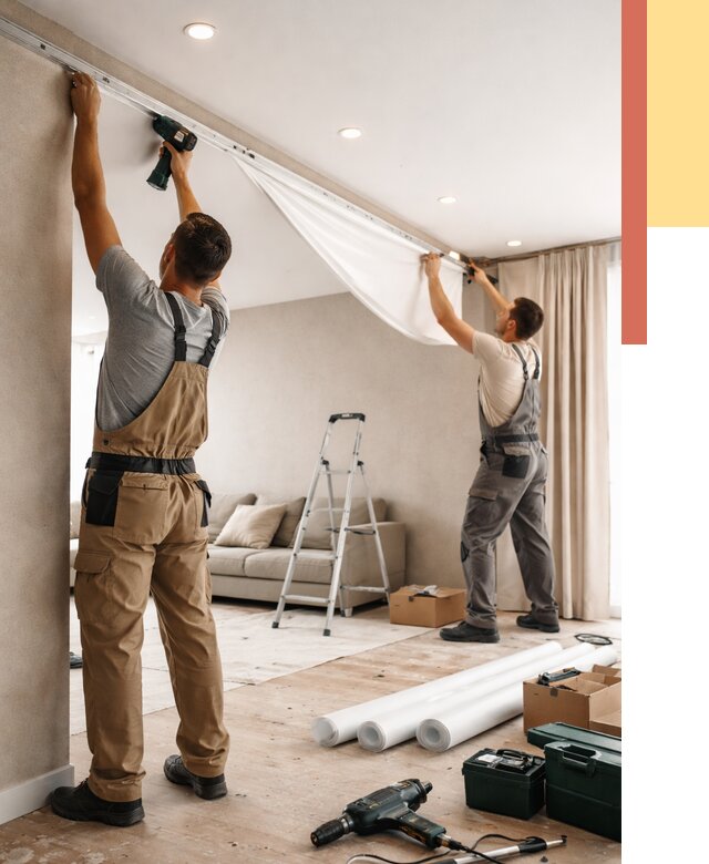 Монтаж натяжного потолка в гостиной в Пскове от 558 руб. | ОТДЕЛОЧНИК-Пск