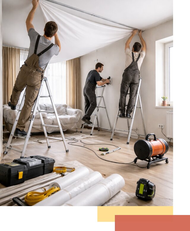 Монтаж натяжного потолка в гостиной в Пскове