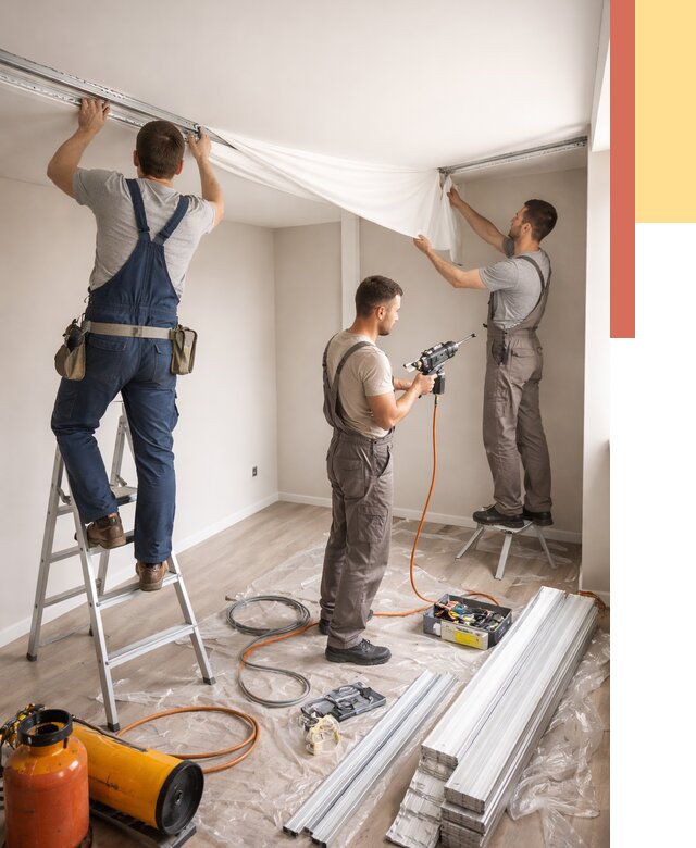 Монтаж натяжного потолка в студии в Пскове от 5583 руб. — быстро и недорого | ОТДЕЛОЧНИК-Пск