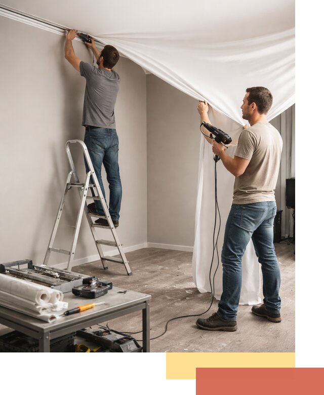 Монтаж натяжного потолка в студии в Пскове