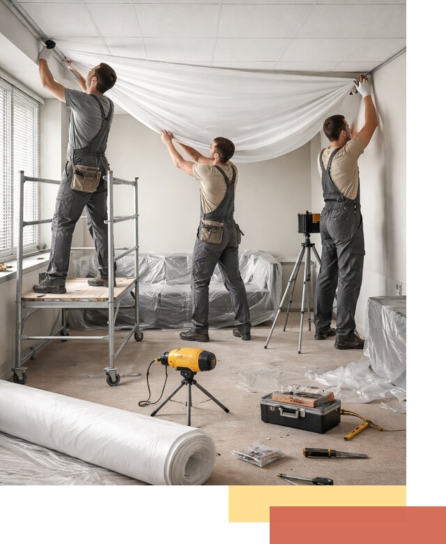 Монтаж натяжного потолка в офисе в Пскове