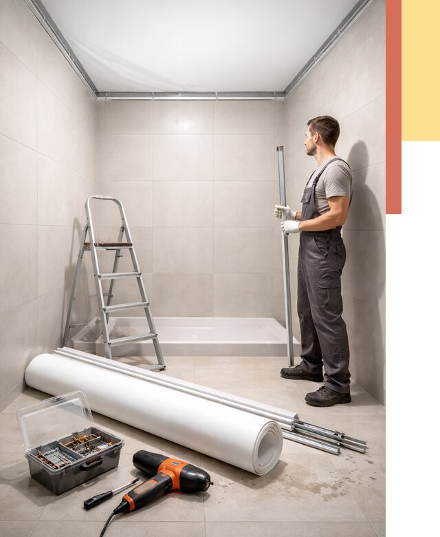 Монтаж натяжного потолка в санузле в Пскове от 1878 руб. — ОТДЕЛОЧНИК-Пск